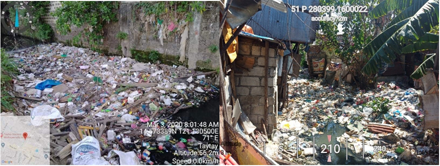 Piles of trash along, Taytay River in Brgy. San Isidro, Taytay, Rizal (left), and Zapote River in Brgy. Zapote I, Bacoor, Cavite (right)